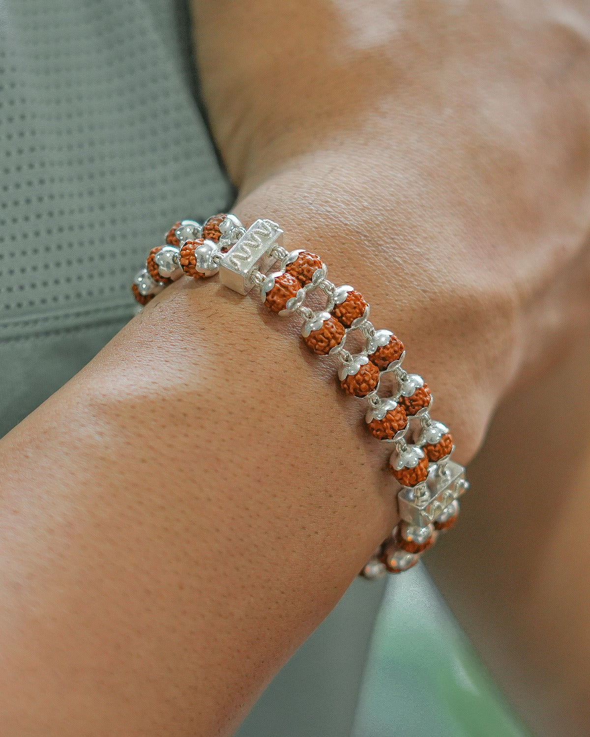 Rudraksham Double Layer Silver Bracelet/Kaichain