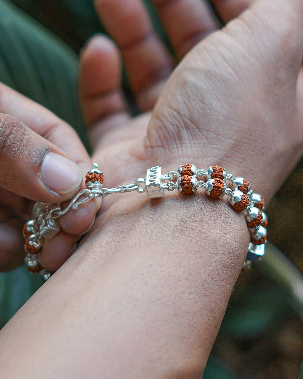 Rudraksham Double Layer Silver Bracelet/Kaichain